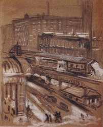 Charcoal Painting: Chicago El Station in 1930